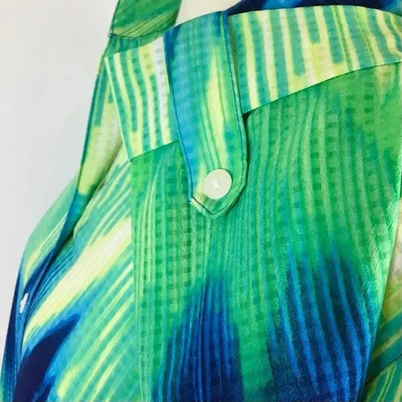 Alia Sheer Gingham Tye Die Button Down Top Shirt Blue Green Yellow Zigzag 16 - Picture 9 of 12